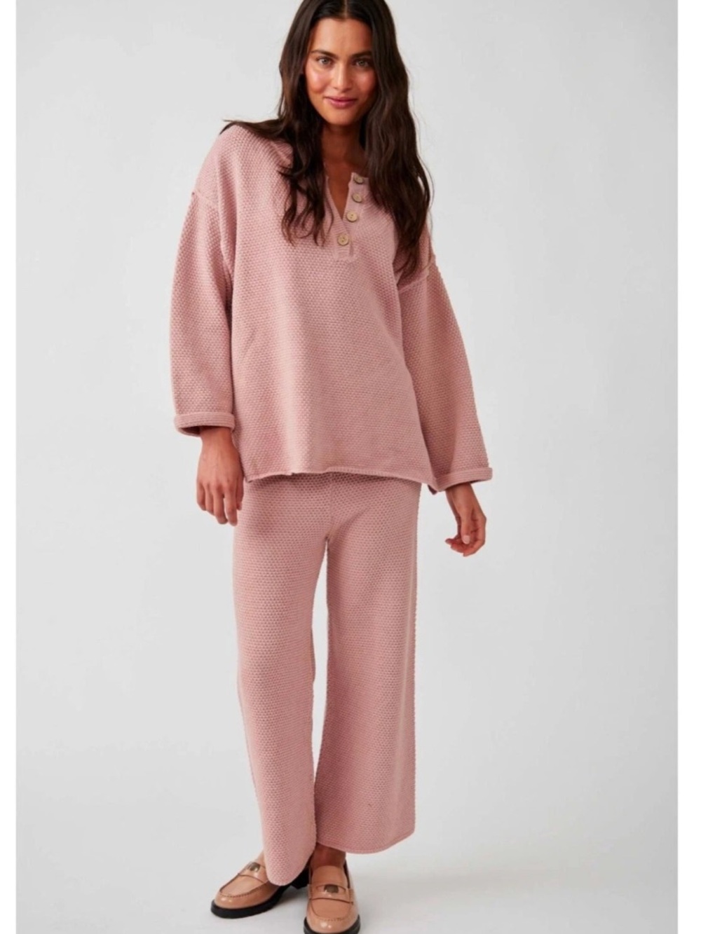 Free People Beach Women Hailey Hailee Waffle Knit Sweater Rosie Pink Size XL